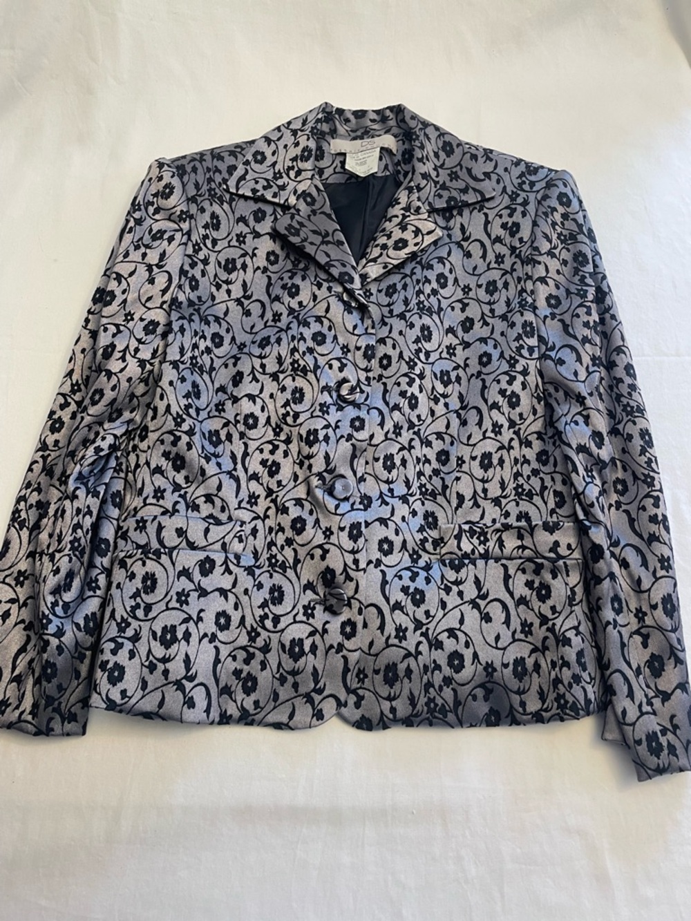 VINTAGE Debbie Shuchat Burnout Velvet Floral Blazer Silver/Black Women’s Size 6